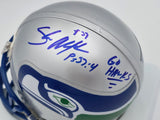 Shaun Alexander Autographed Seattle Seahawks Throwback Silver Mini Helmet "Go Hawks" Beckett BAS QR #BS30445