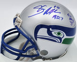 Shaun Alexander Autographed Seattle Seahawks Throwback Silver Mini Helmet "Go Hawks" Beckett BAS QR #BS30444