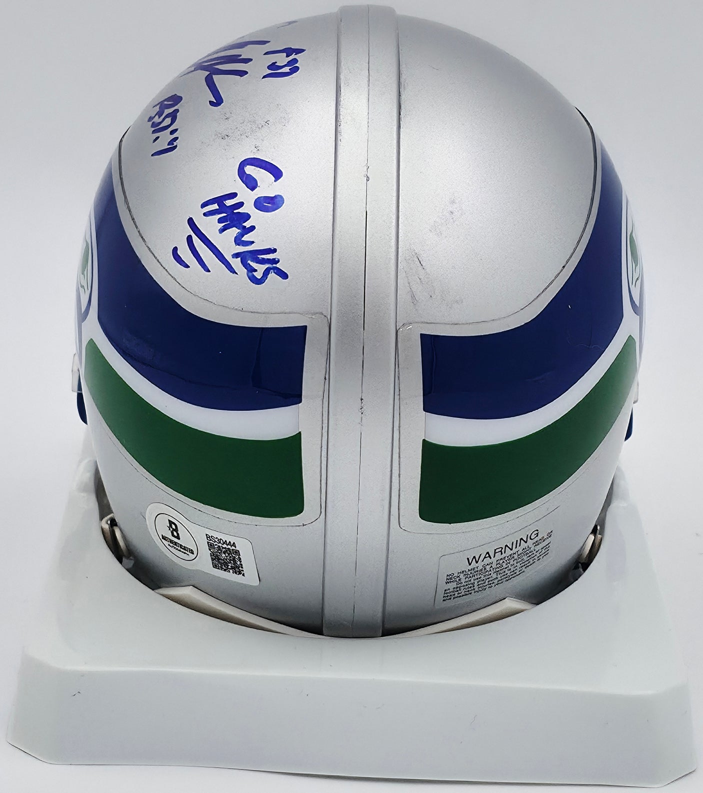 Shaun Alexander Autographed Seattle Seahawks Throwback Silver Mini Helmet "Go Hawks" Beckett BAS QR #BS30444