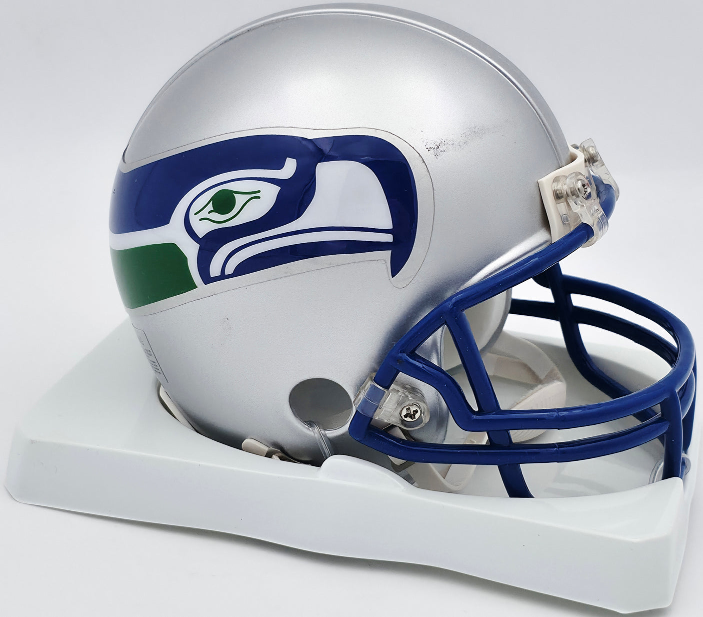 Shaun Alexander Autographed Seattle Seahawks Throwback Silver Mini Helmet "Go Hawks" Beckett BAS QR #BS30444