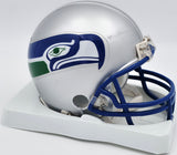 Shaun Alexander Autographed Seattle Seahawks Throwback Silver Mini Helmet "Go Hawks" Beckett BAS QR #BS30444