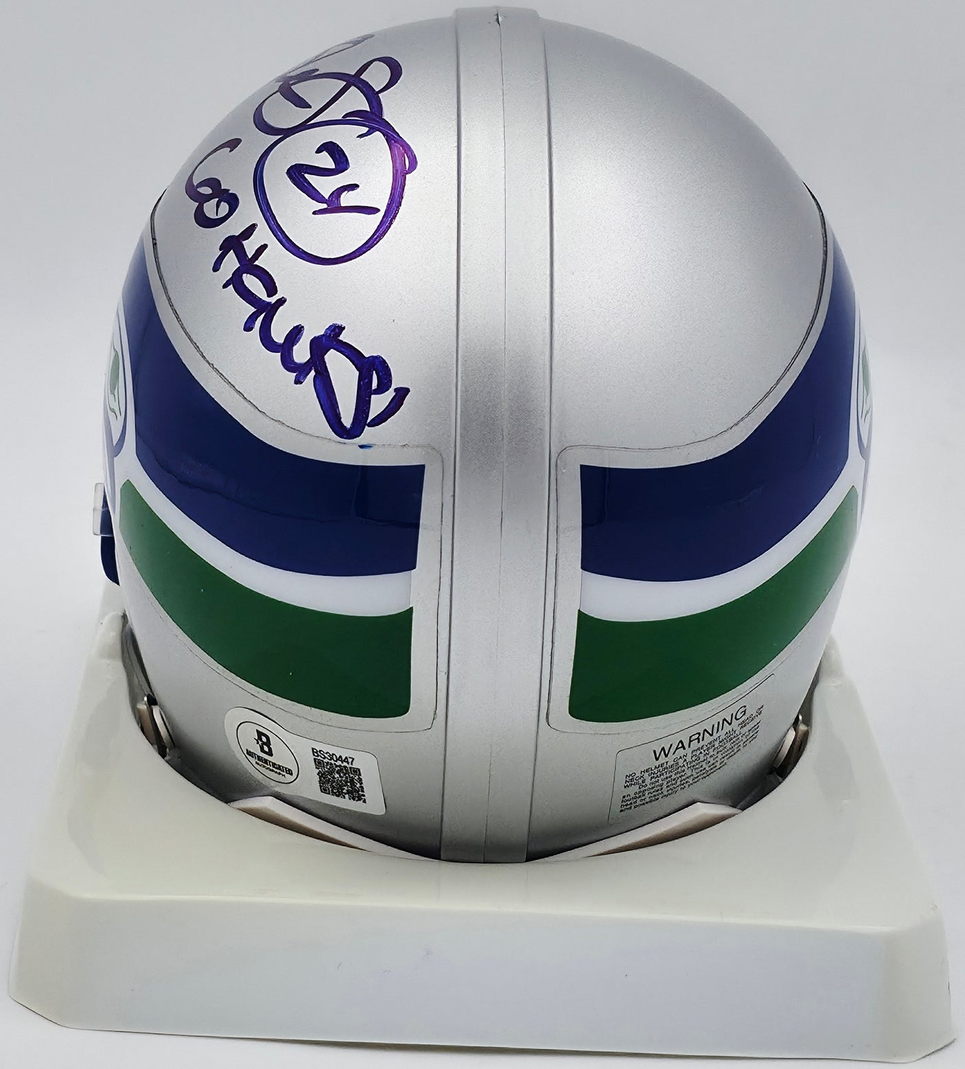 Shawn Springs Autographed Seattle Seahawks Throwback Silver Mini Helmet "Go Hawks" Beckett BAS QR #BS30447