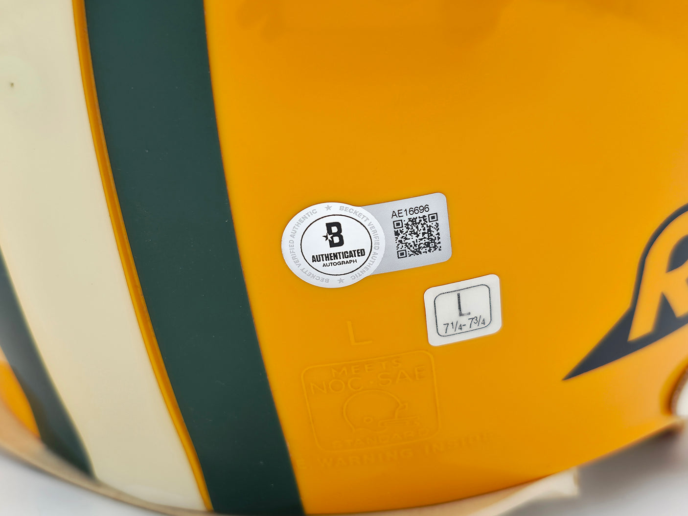 Reggie White Autographed Green Bay Packers Yellow Full Size Authentic Helmet Beckett BAS #AE16696