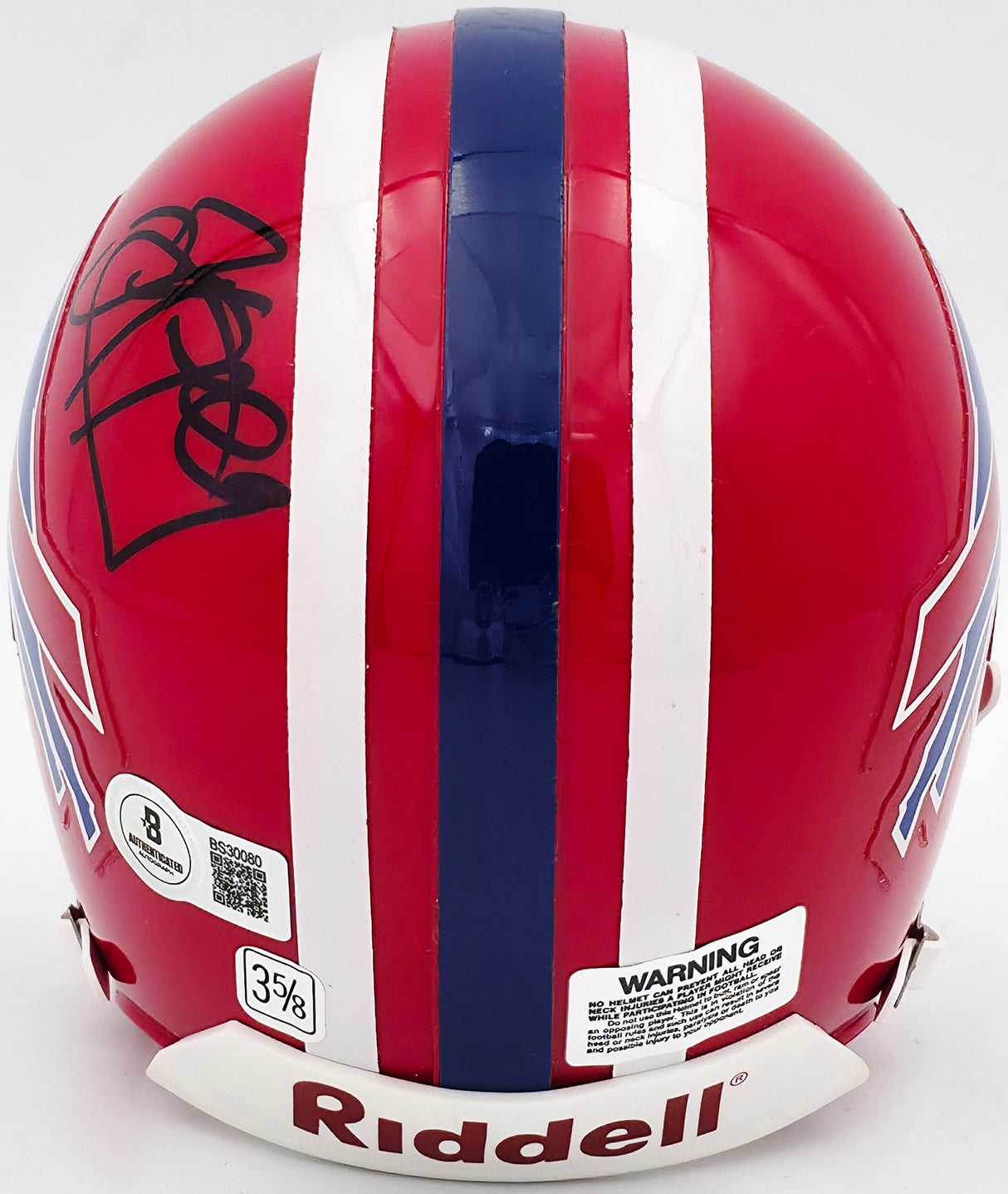 Jim Kelly Autographed Buffalo Bills Red Mini Helmet Beckett BAS QR #BS30080