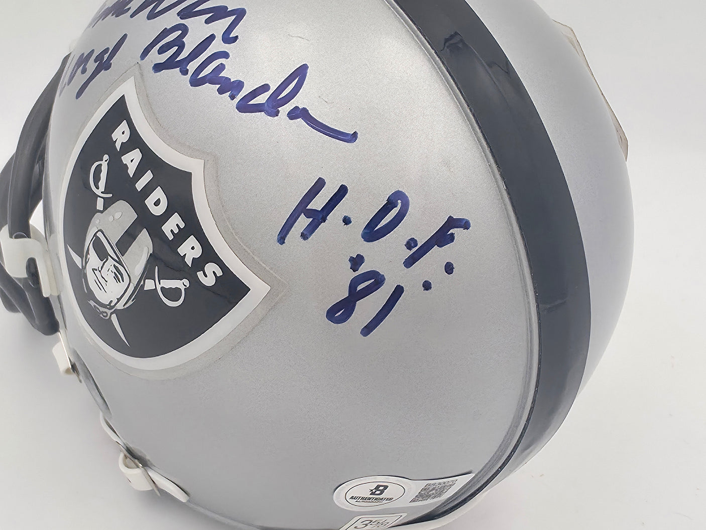 George Blanda Autographed Oakland Raiders Silver Mini Helmet "Think Win HOF 81" Beckett BAS QR #BS30070