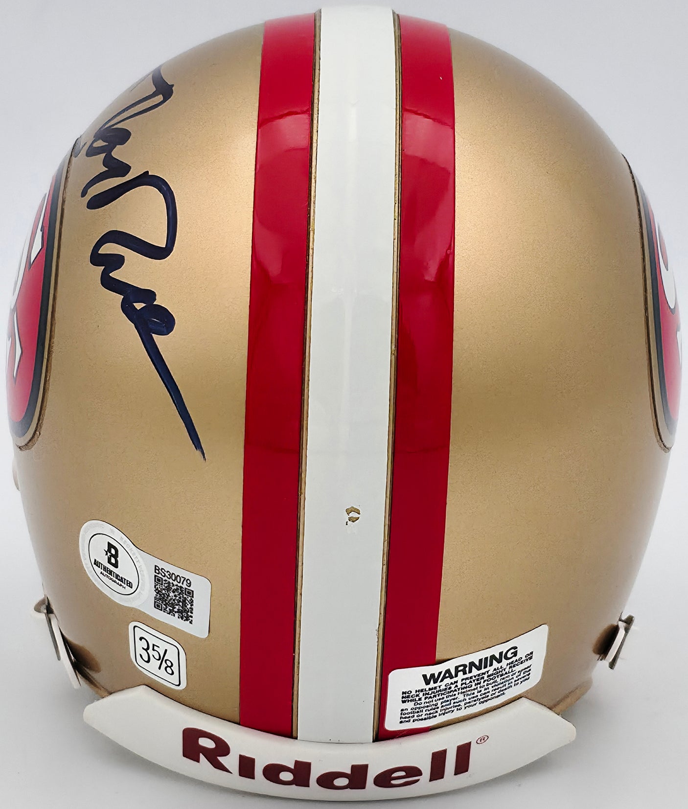 Jerry Rice Autographed San Francisco 49ers Gold Mini Helmet Beckett BAS QR #BS30079