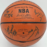 1992-93 Michigan Wolverines Team Autographed Spalding Leather Basketball With 11 Signatures Including Jalen Rose Beckett BAS #AE16699