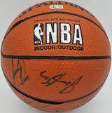 1992-93 Michigan Wolverines Team Autographed Spalding Leather Basketball With 11 Signatures Including Jalen Rose Beckett BAS #AE16699