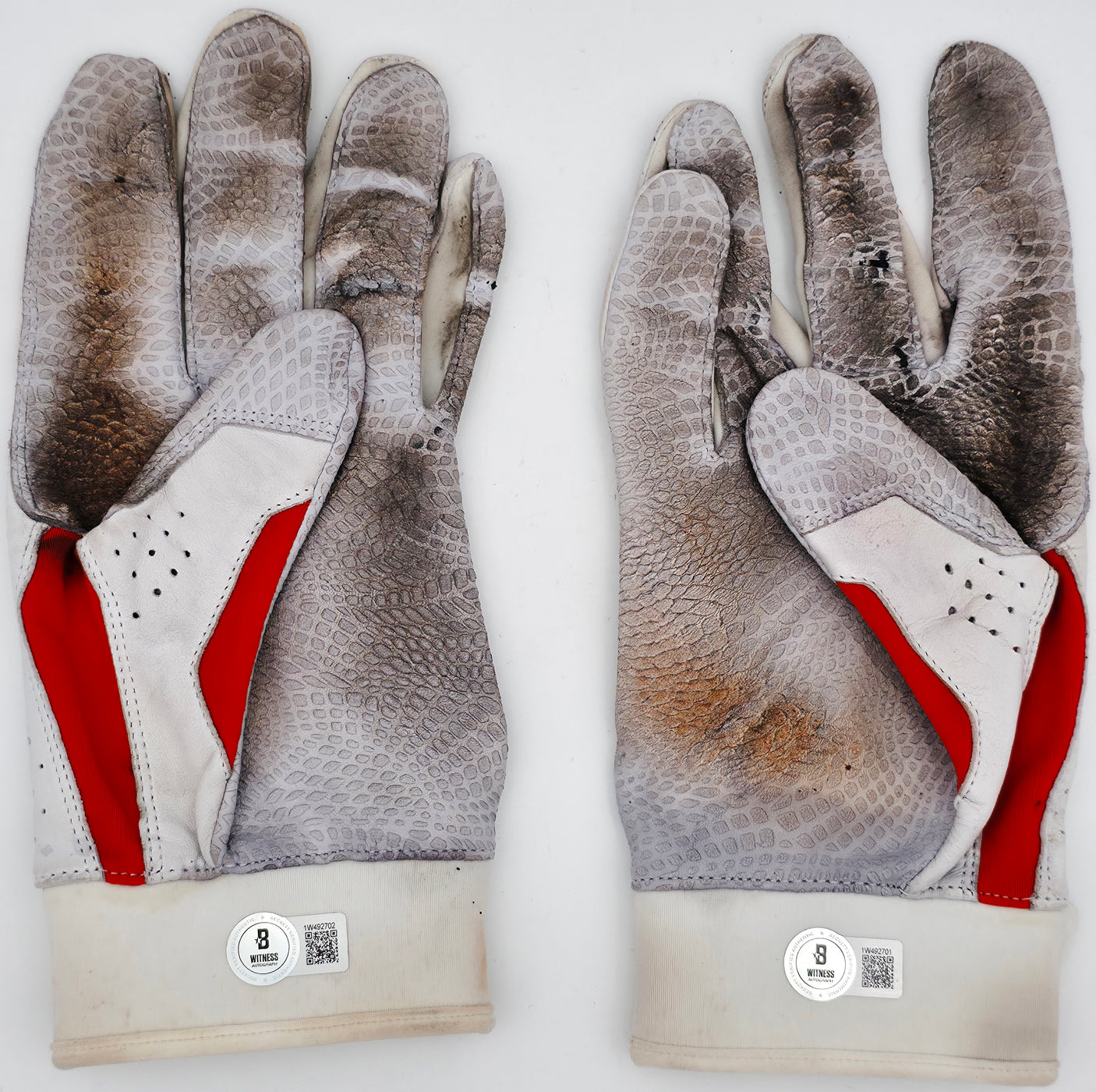 Gunnar Henderson Autographed Game Used Rookie White & Orange Under Armour Batting Gloves Baltimore Orioles "AL ROY 23 Game Used" Beckett BAS Witness #1W492701 & 1W492702