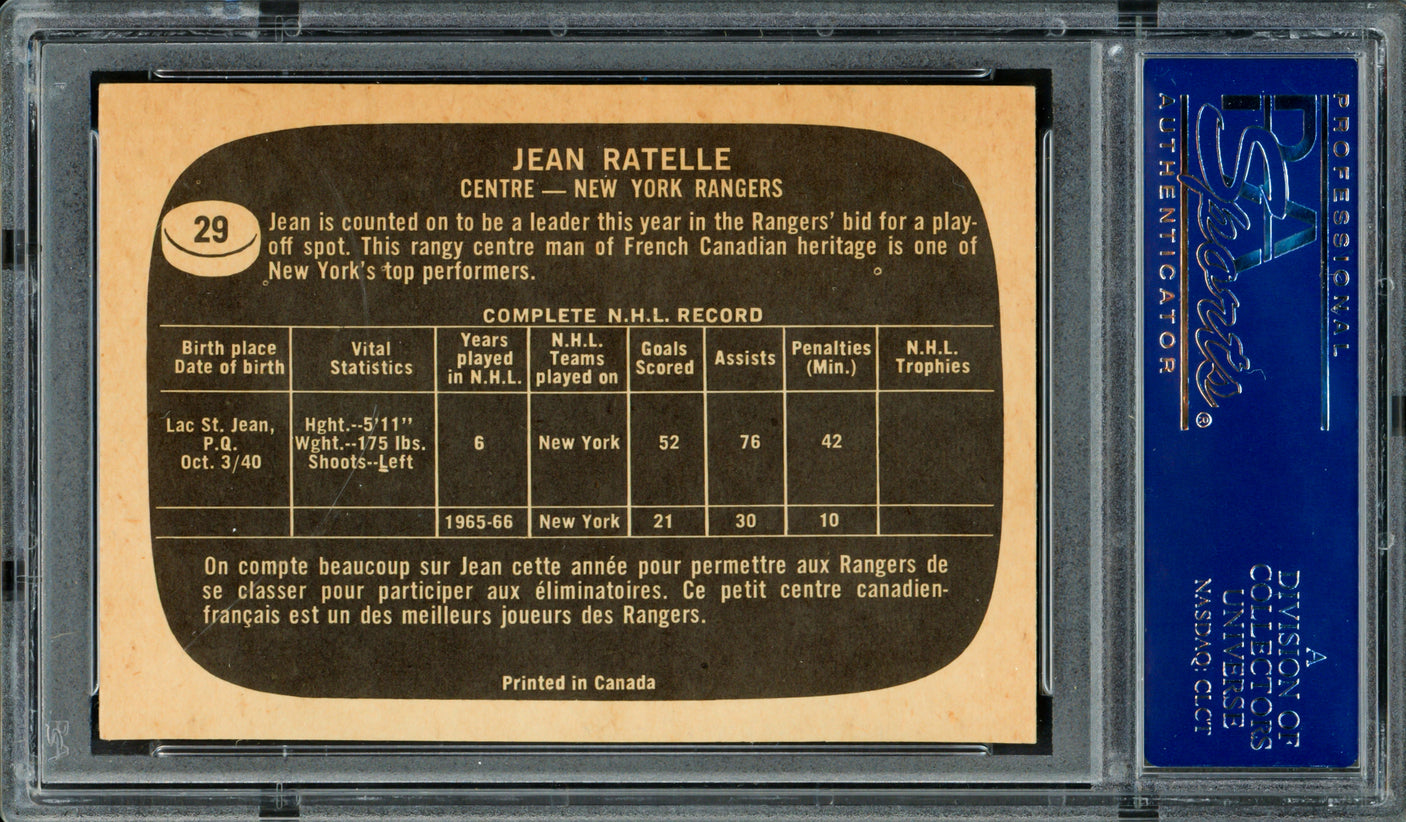 Jean Ratelle Autographed 1966 Topps Card #29 New York Rangers PSA/DNA #83462269