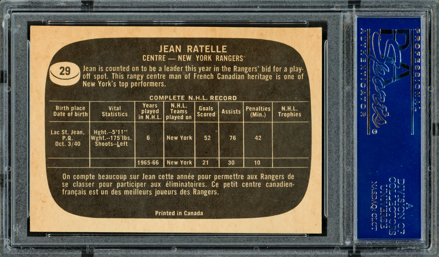 Jean Ratelle Autographed 1966 Topps Card #29 New York Rangers PSA/DNA #83462270