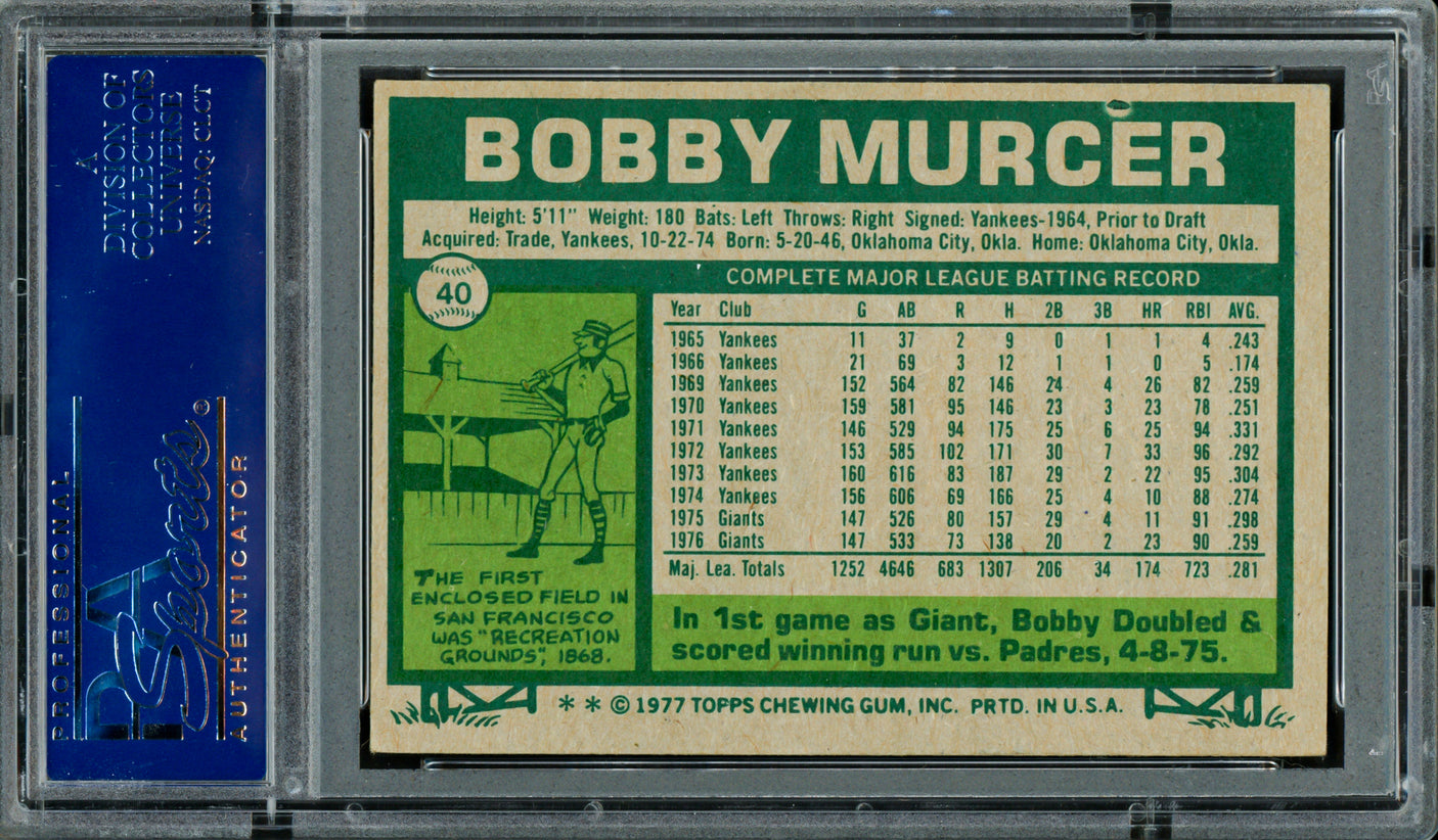 Bobby Murcer Autographed 1977 Topps Card #40 San Francisco Giants PSA/DNA #83306878