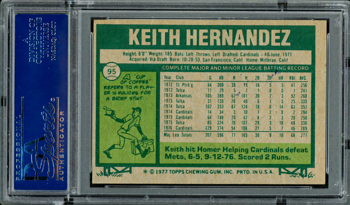 Keith Hernandez Autographed 1977 Topps Card #95 St. Louis Cardinals PSA/DNA #83306900