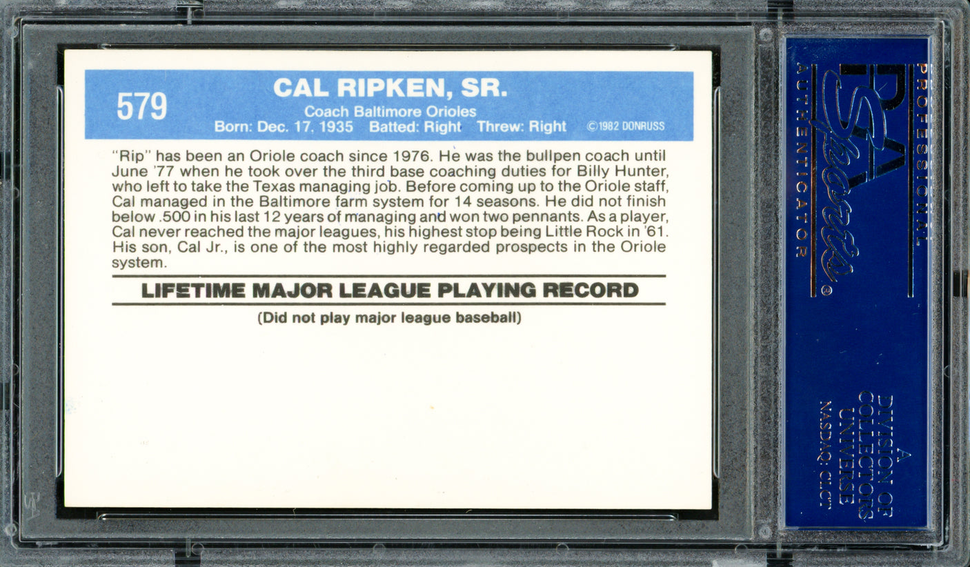Cal Ripken Sr. Autographed 1982 Donruss Card #579 Baltimore Orioles PSA/DNA #83308407