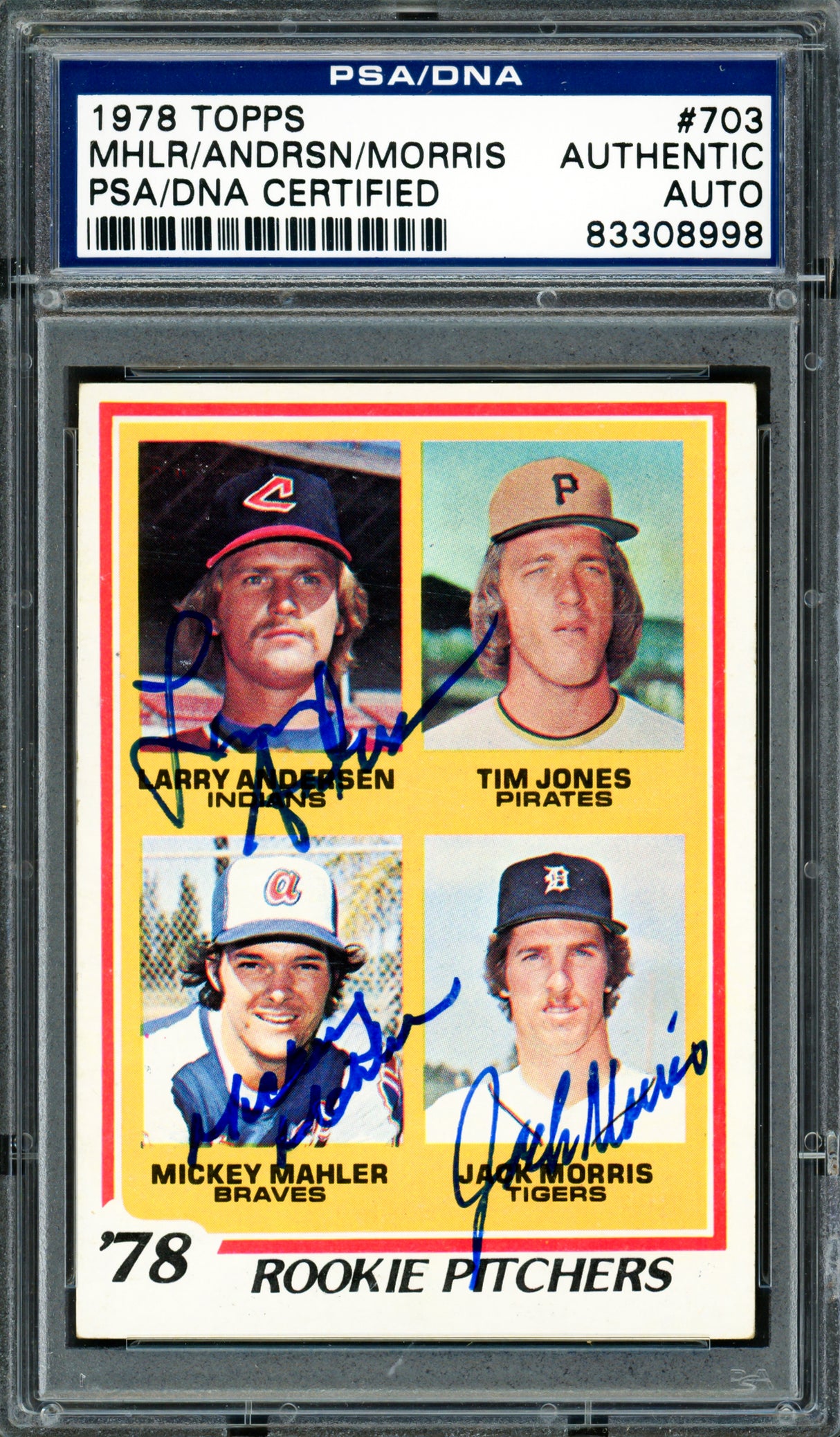 Jack Morris, Mickey Mahler & Larry Andersen Autographed 1978 Topps Rookie Card #703 PSA/DNA #83308998
