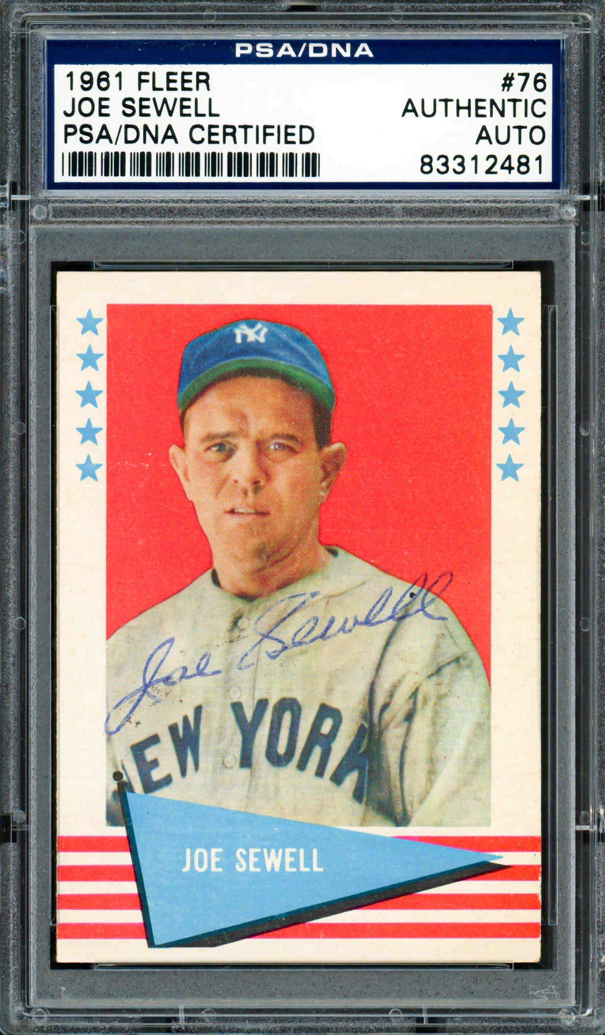 Joe Sewell Autographed 1961 Fleer Card #76 New York Yankees PSA/DNA #83312481