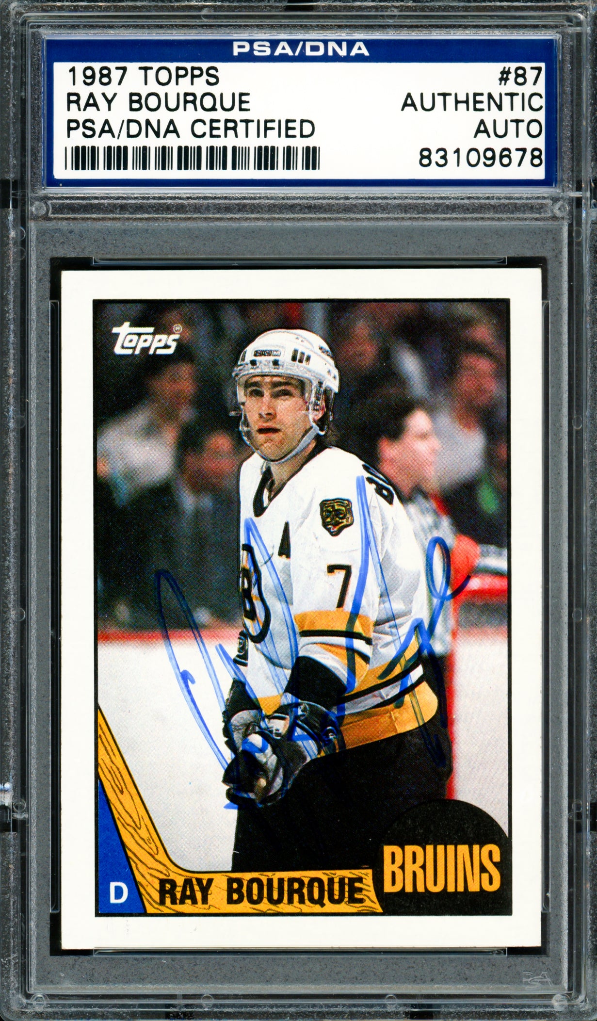 Ray Bourque Autographed 1987-88 Topps Card #87 Boston Bruins PSA/DNA #83109678