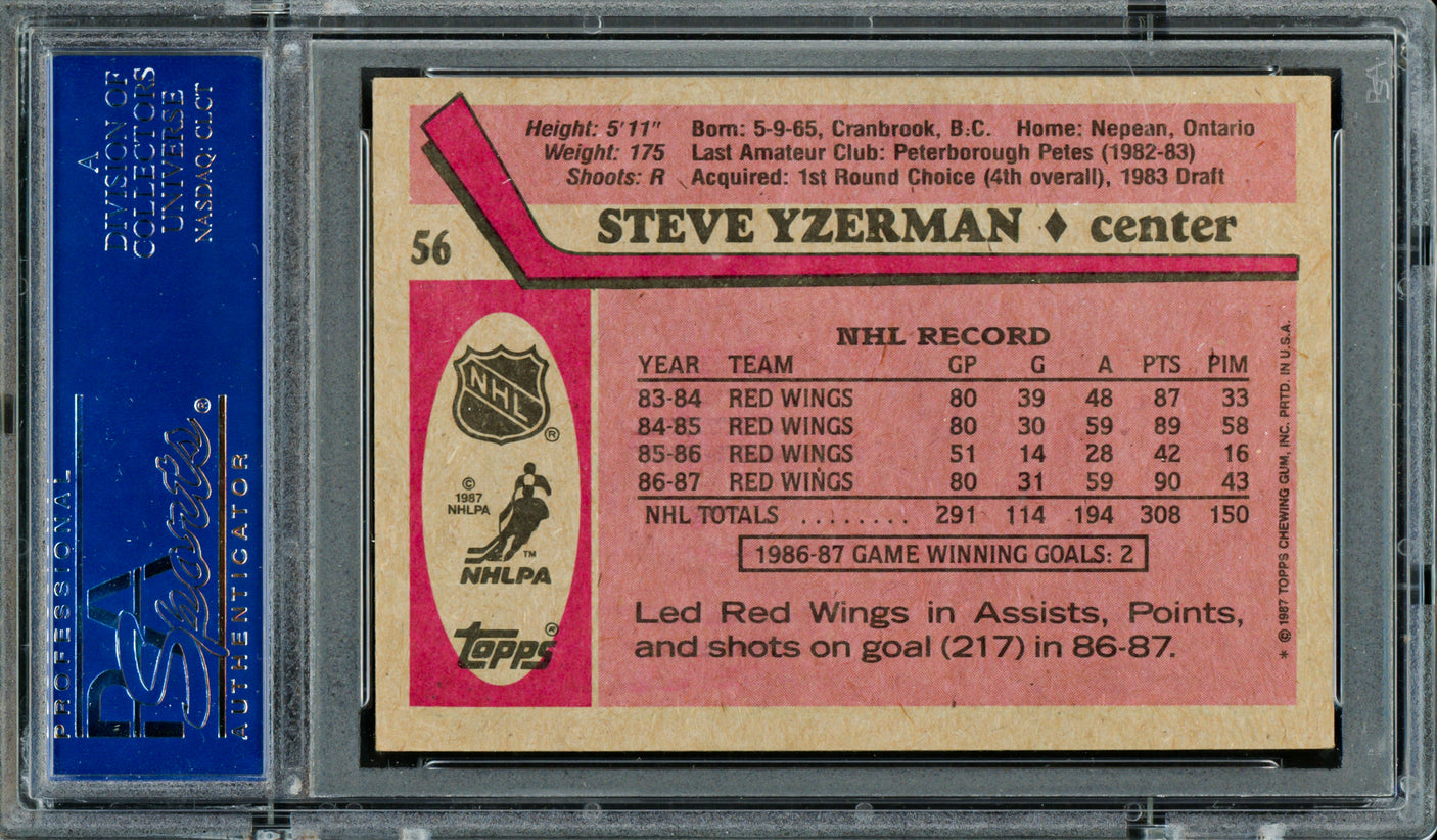 Steve Yzerman Autographed 1987-88 Topps Card #56 Detroit Red Wings PSA/DNA #83110447