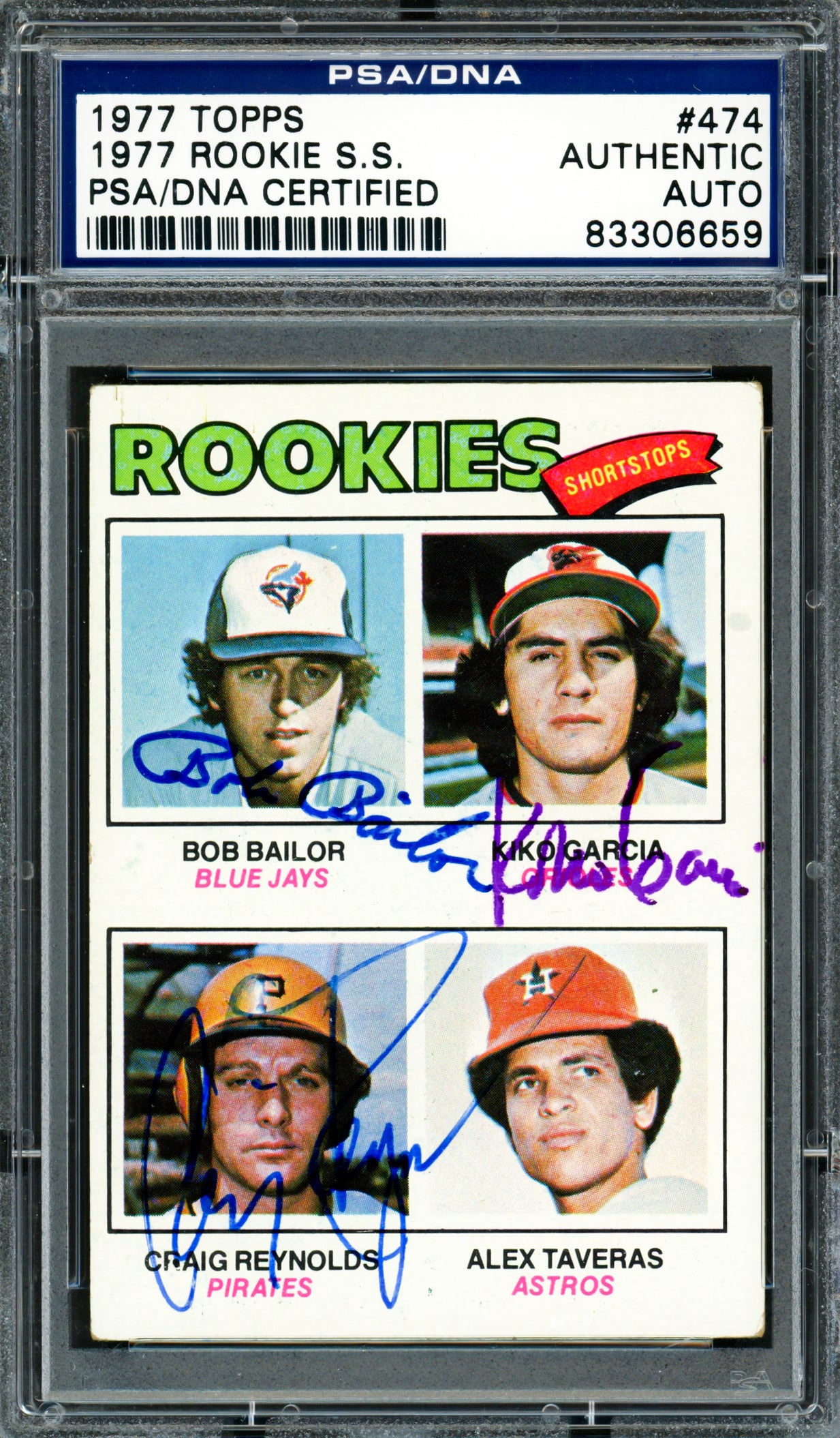 Bob Bailor, Kiko Garcia & Craig Reynolds Autographed 1977 Topps Rookie Card #474 PSA/DNA #83306659