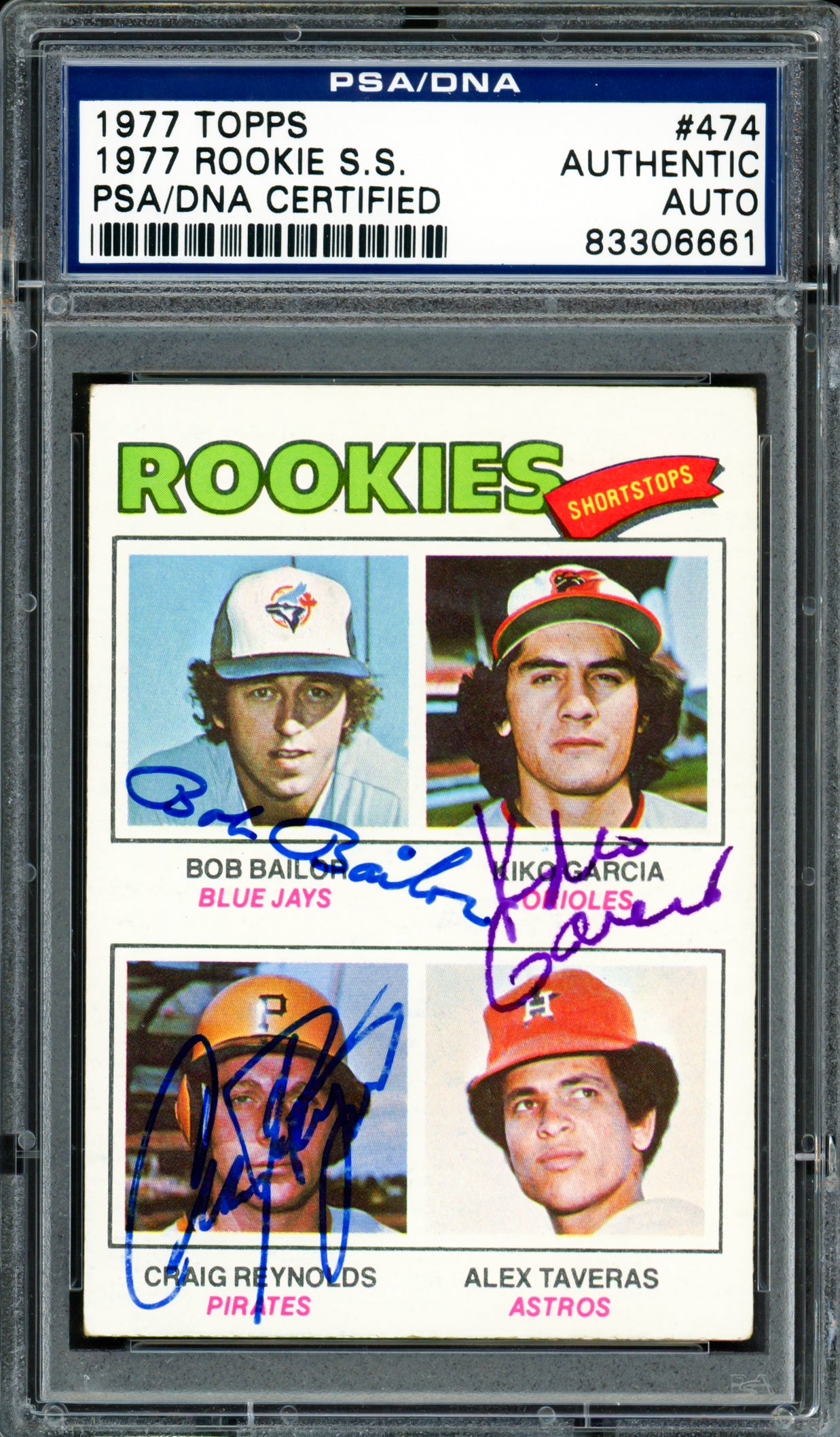 Bob Bailor, Kiko Garcia & Craig Reynolds Autographed 1977 Topps Rookie Card #474 PSA/DNA #83306661