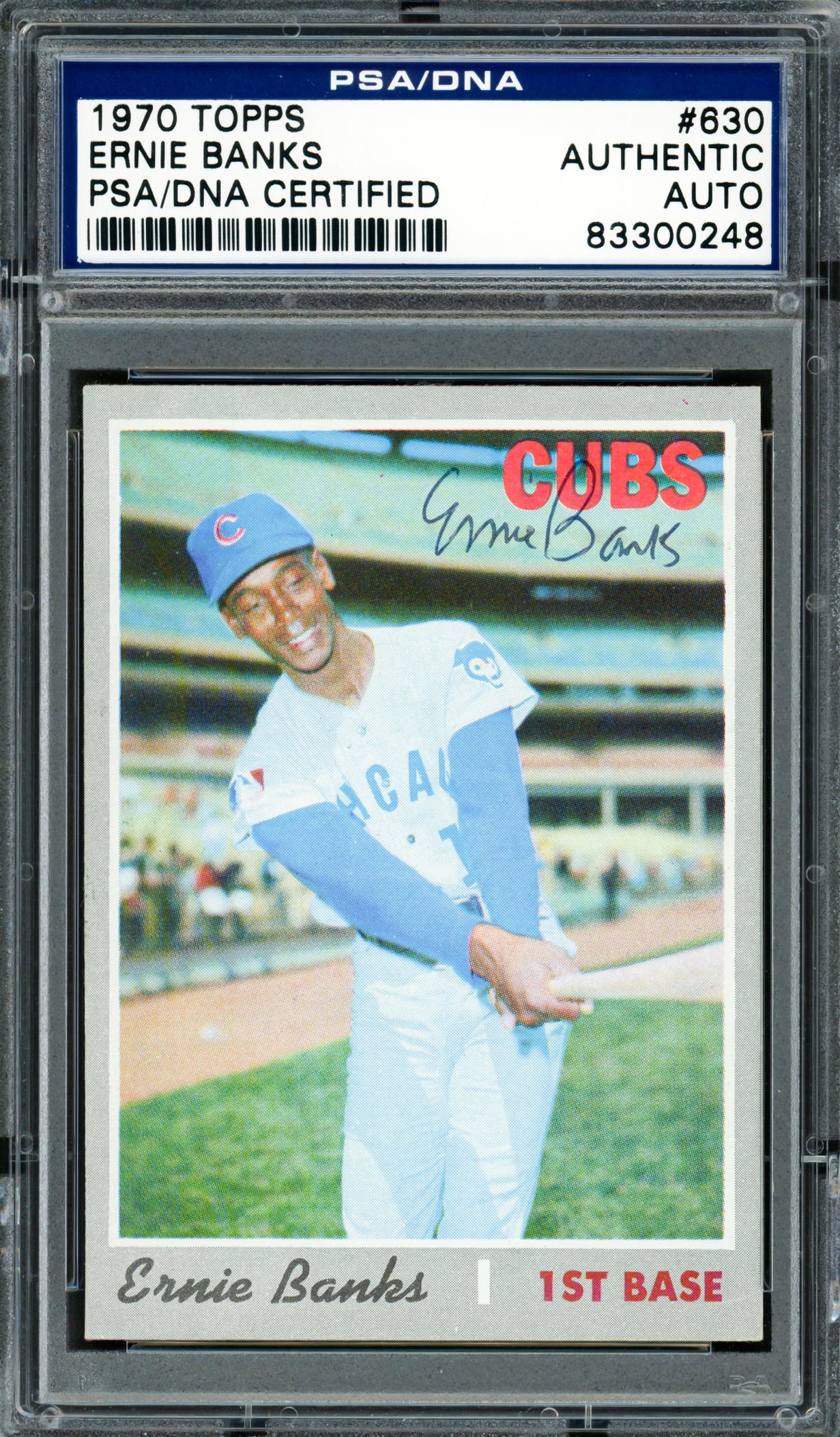 Ernie Banks Autographed 1970 Topps Card #630 Chicago Cubs PSA/DNA #83300248