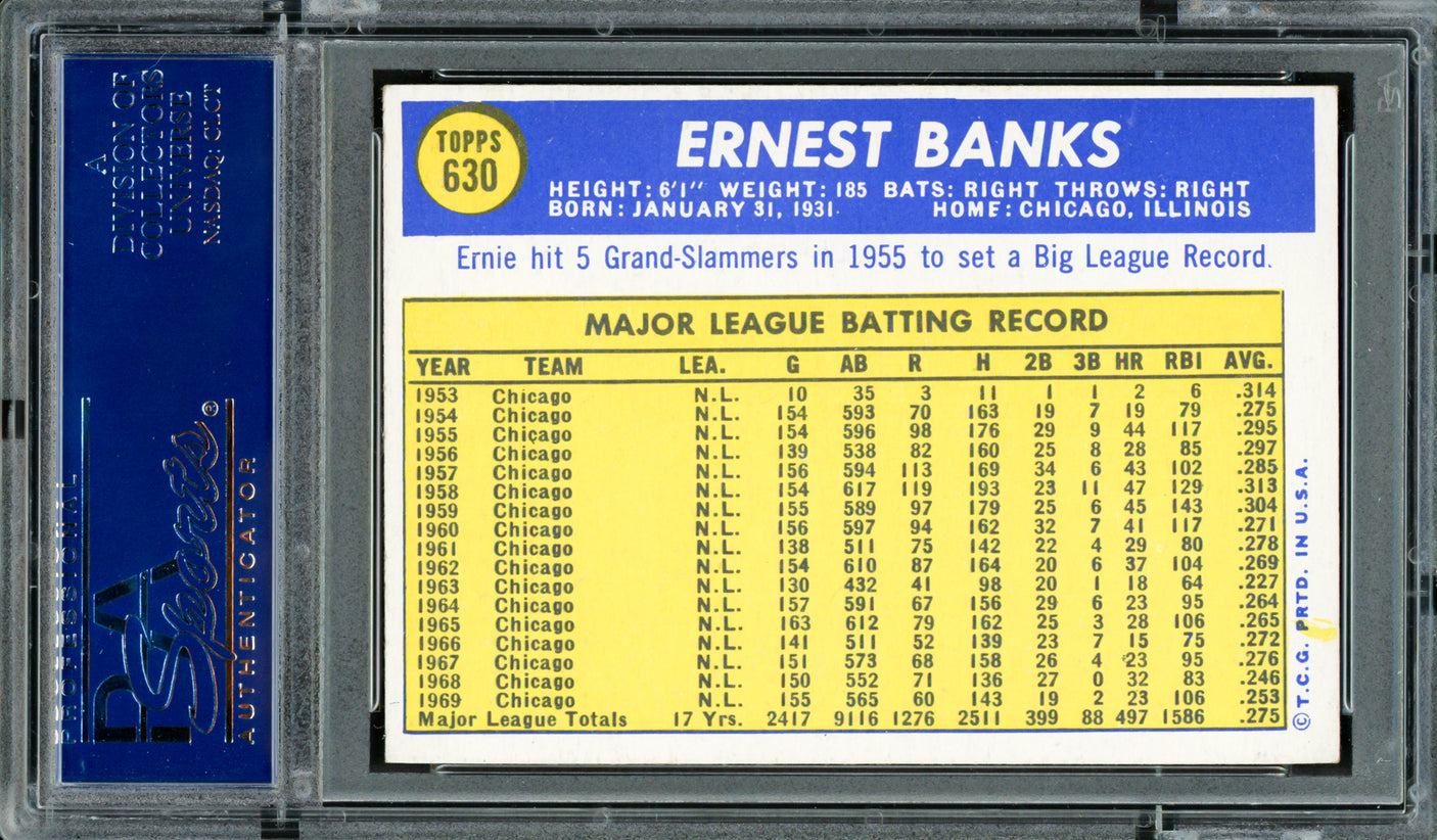 Ernie Banks Autographed 1970 Topps Card #630 Chicago Cubs PSA/DNA #83300248