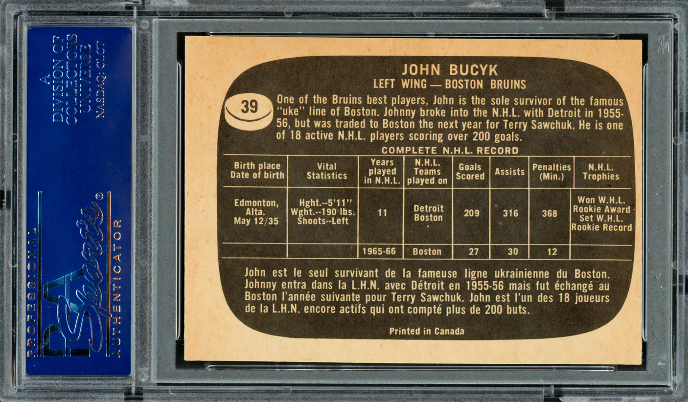 Johnny Bucyk Autographed 1966-67 Topps Card #39 Boston Bruins PSA/DNA #83300271