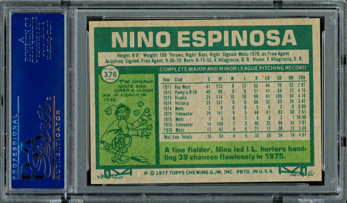 Nino Espinosa Autographed 1977 Topps Card #376 New York Mets PSA/DNA #83306573