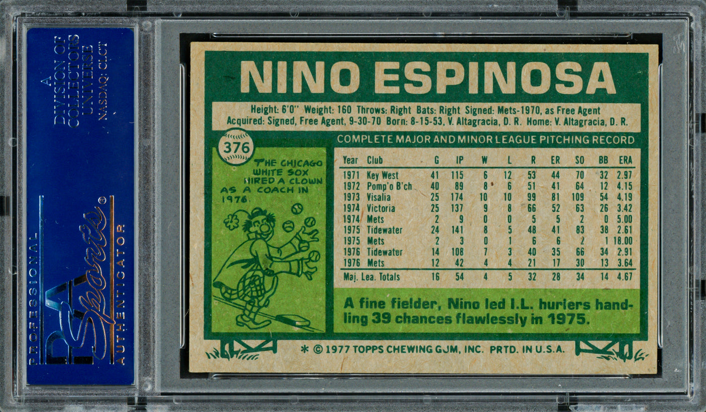 Nino Espinosa Autographed 1977 Topps Card #376 New York Mets PSA/DNA #83306574