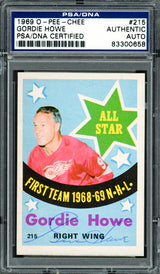 Gordie Howe Autographed 1969-70 O-Pee-Chee Card #215 Detroit Red Wings PSA/DNA #83300658