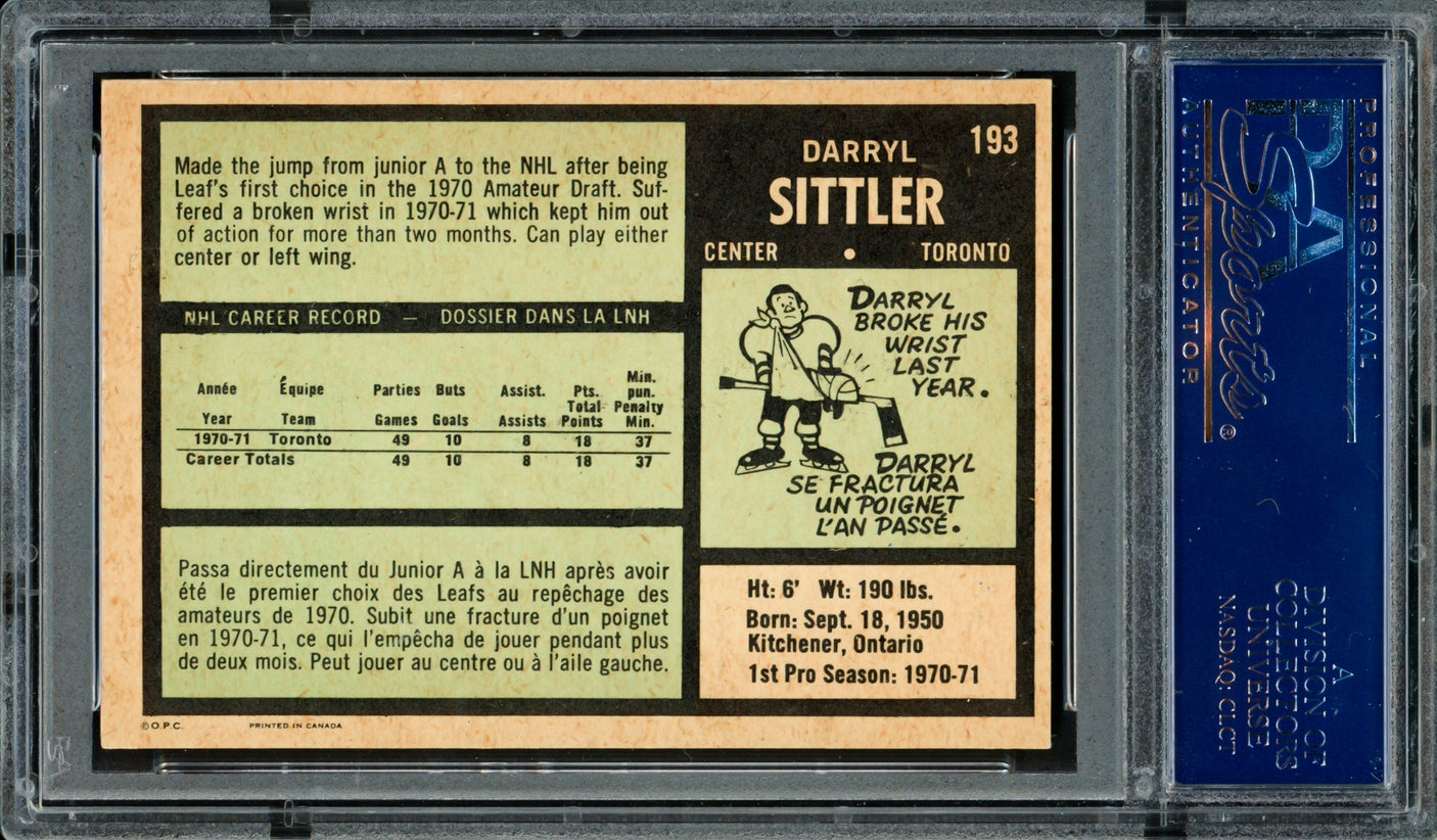 Darryl Sittler Autographed 1971-72 O-Pee-Chee Card #193 Toronto Maple Leafs PSA/DNA #83466558