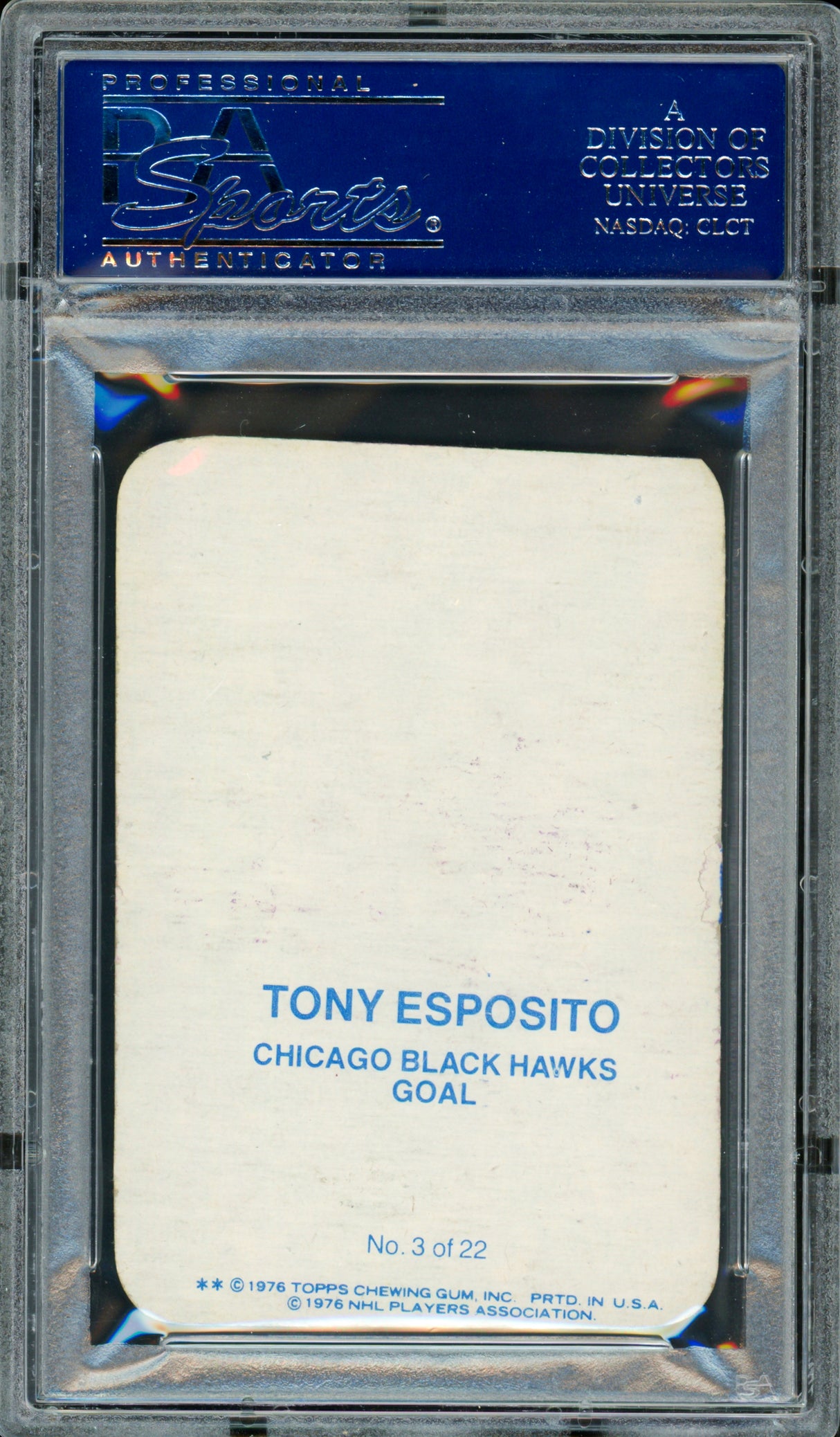 Tony Esposito Autographed 1976-77 Topps Glossy Card #3 Chicago Blackhawks PSA/DNA #83468914