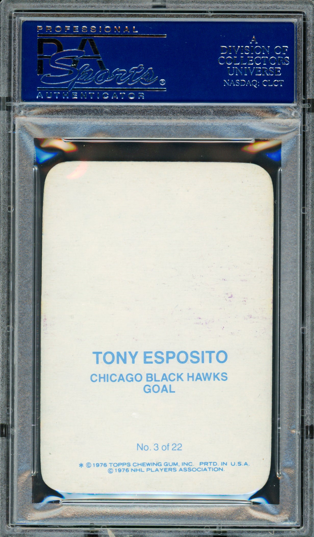 Tony Esposito Autographed 1976-77 Topps Glossy Card #3 Chicago Blackhawks PSA/DNA #83468915
