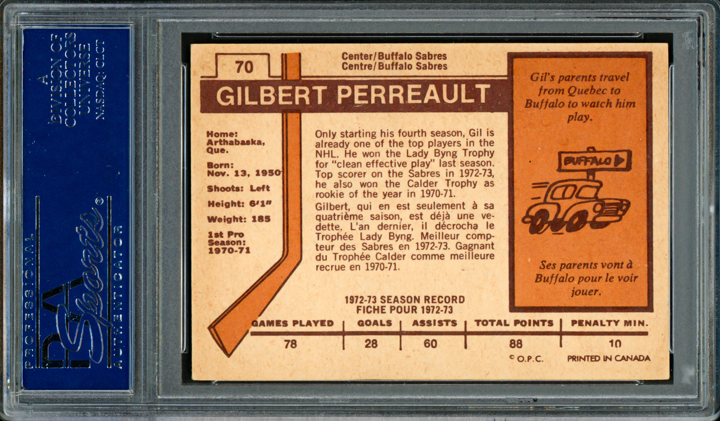 Gil Gilbert Perreault Autographed 1973-74 O-Pee-Chee Card #70 Buffalo Sabres PSA/DNA #83470018
