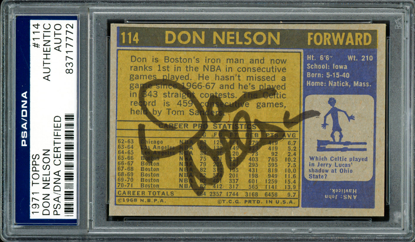 Don Nelson Autographed 1971-72 Topps Card #114 Boston Celtics (Signed On Back) PSA/DNA #83717772