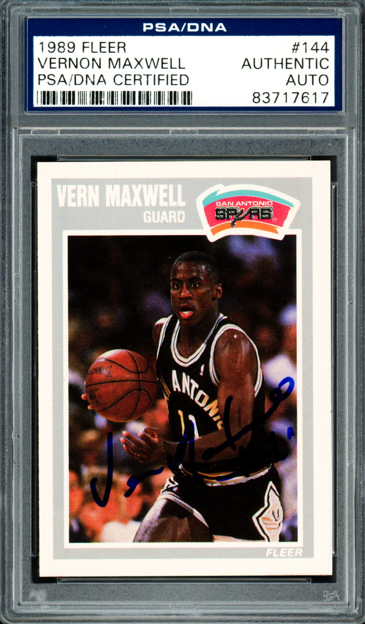 Vernon Maxwell Autographed 1989-90 Fleer Rookie Card #144 San Antonio Spurs PSA/DNA #83717617