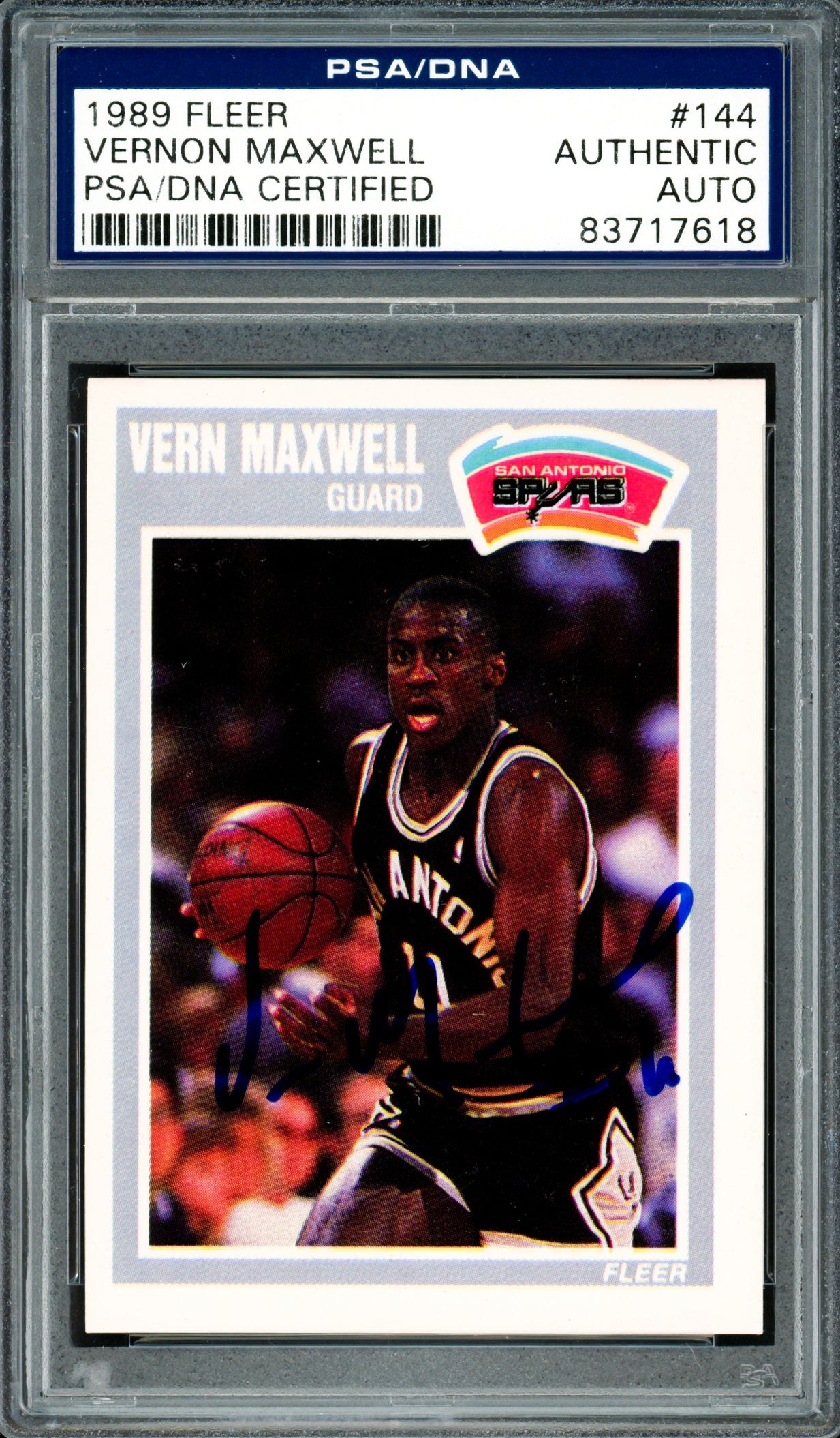 Vernon Maxwell Autographed 1989-90 Fleer Rookie Card #144 San Antonio Spurs PSA/DNA #83717618