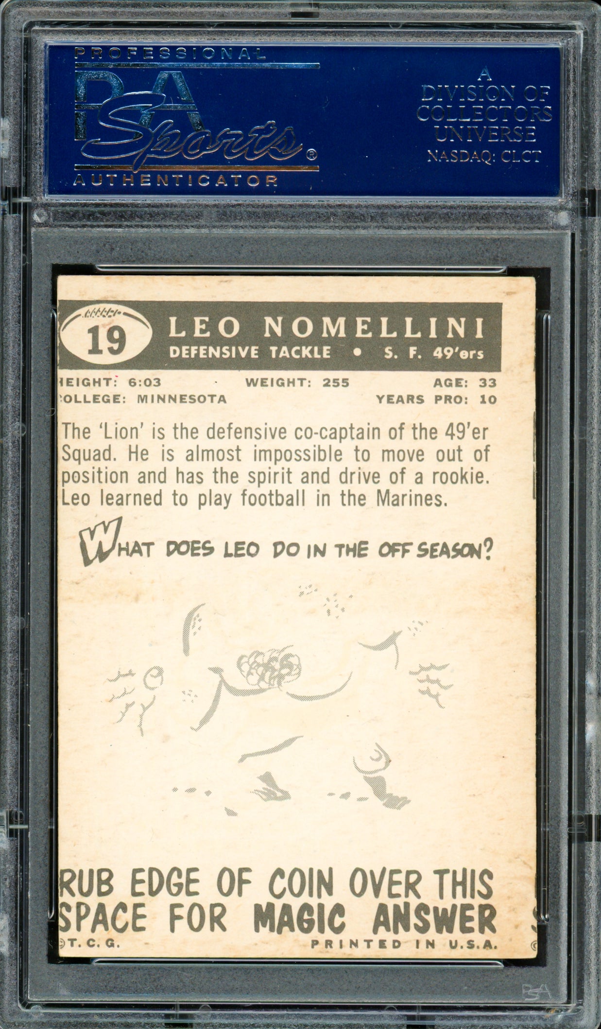 Leo Nomellini Autographed 1959 Topps Card #19 San Francisco 49ers PSA/DNA #83313492