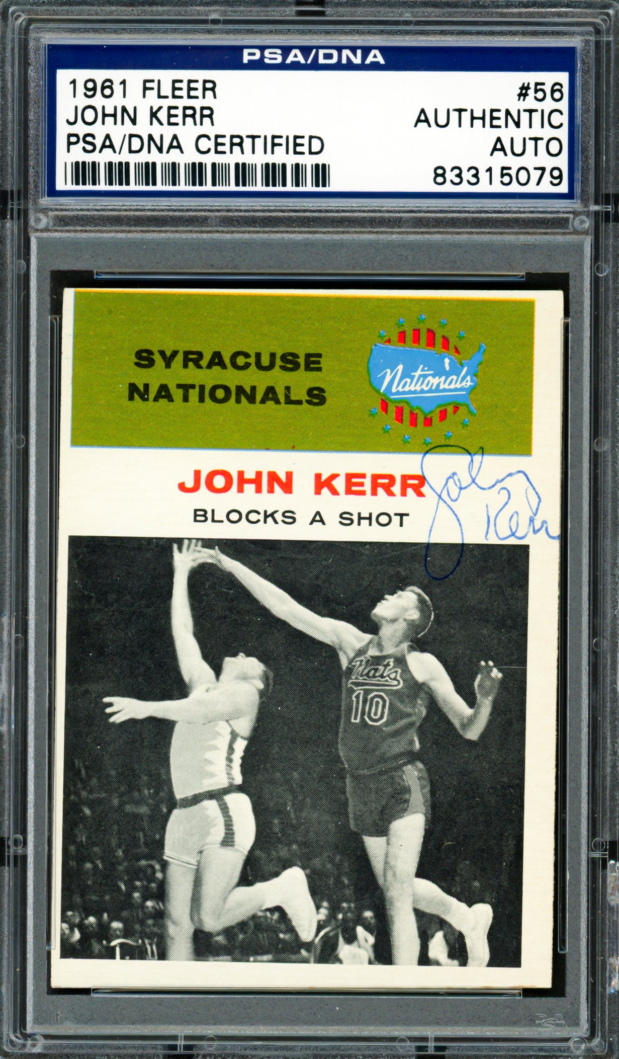 Johnny Red Kerr Autographed 1961 Fleer Card #56 Syracuse Nationals PSA/DNA #83315079
