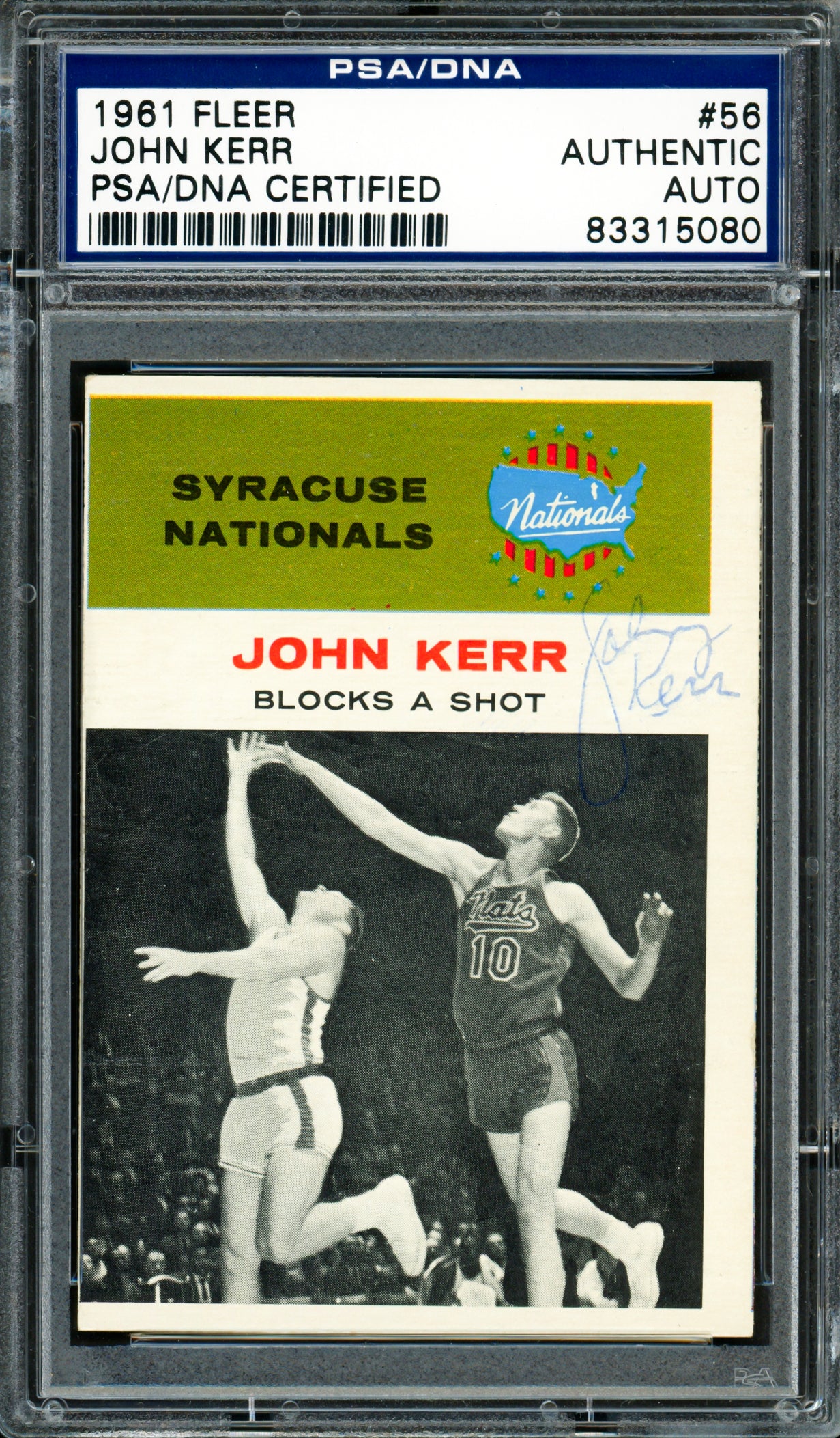 Johnny Red Kerr Autographed 1961 Fleer Card #56 Syracuse Nationals PSA/DNA #83315080