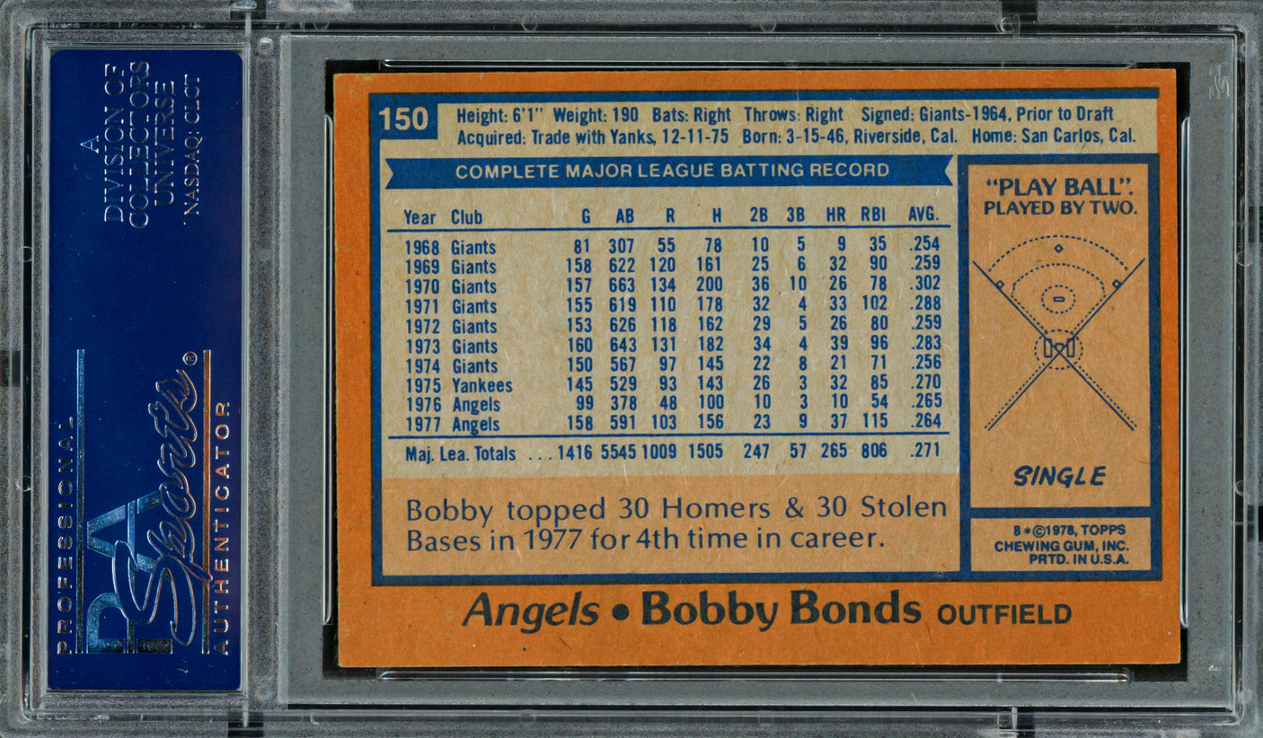 Bobby Bonds Autographed 1978 Topps Card #150 California Angels PSA/DNA #83316993