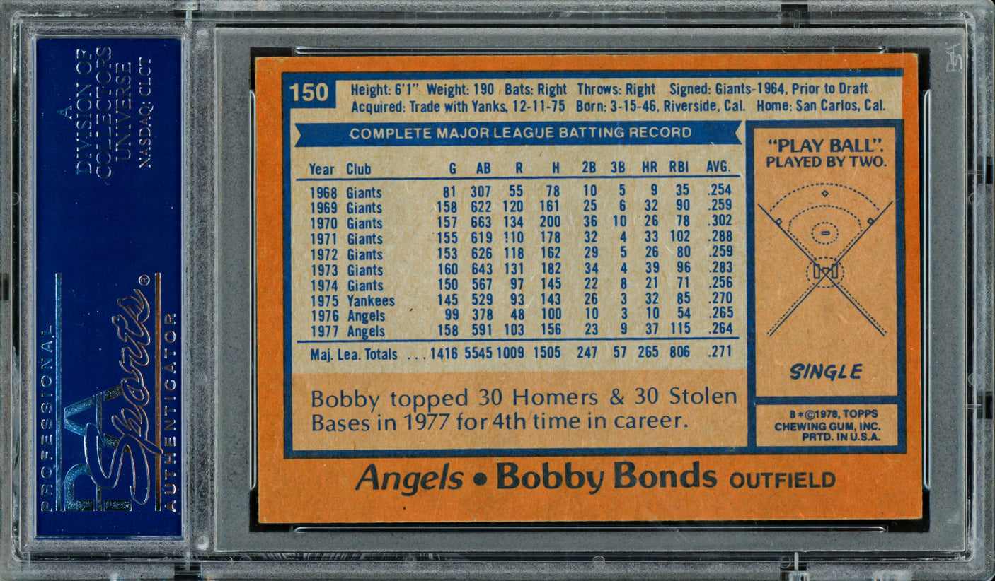 Bobby Bonds Autographed 1978 Topps Card #150 California Angels PSA/DNA #83316990