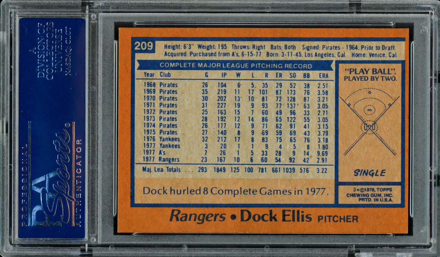 Dock Ellis Autographed 1978 Topps Card #209 Texas Rangers PSA/DNA #83318241