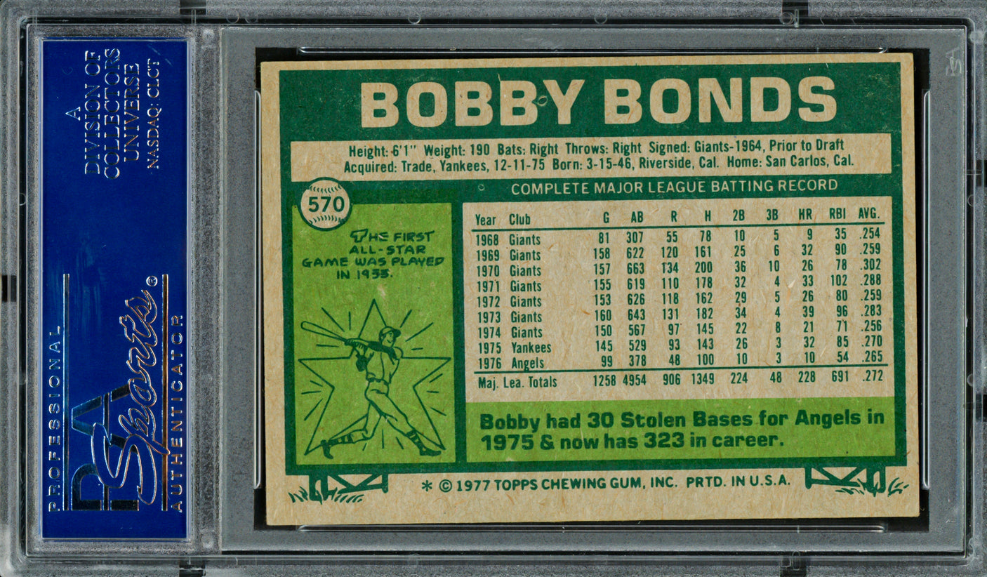 Bobby Bonds Autographed 1977 Topps Card #570 California Angels PSA/DNA #83319172