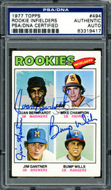 Juan Bernhardt, Mike Champion & Jim Gantner Autographed 1977 Topps Rookie Card #494 PSA/DNA #83319417