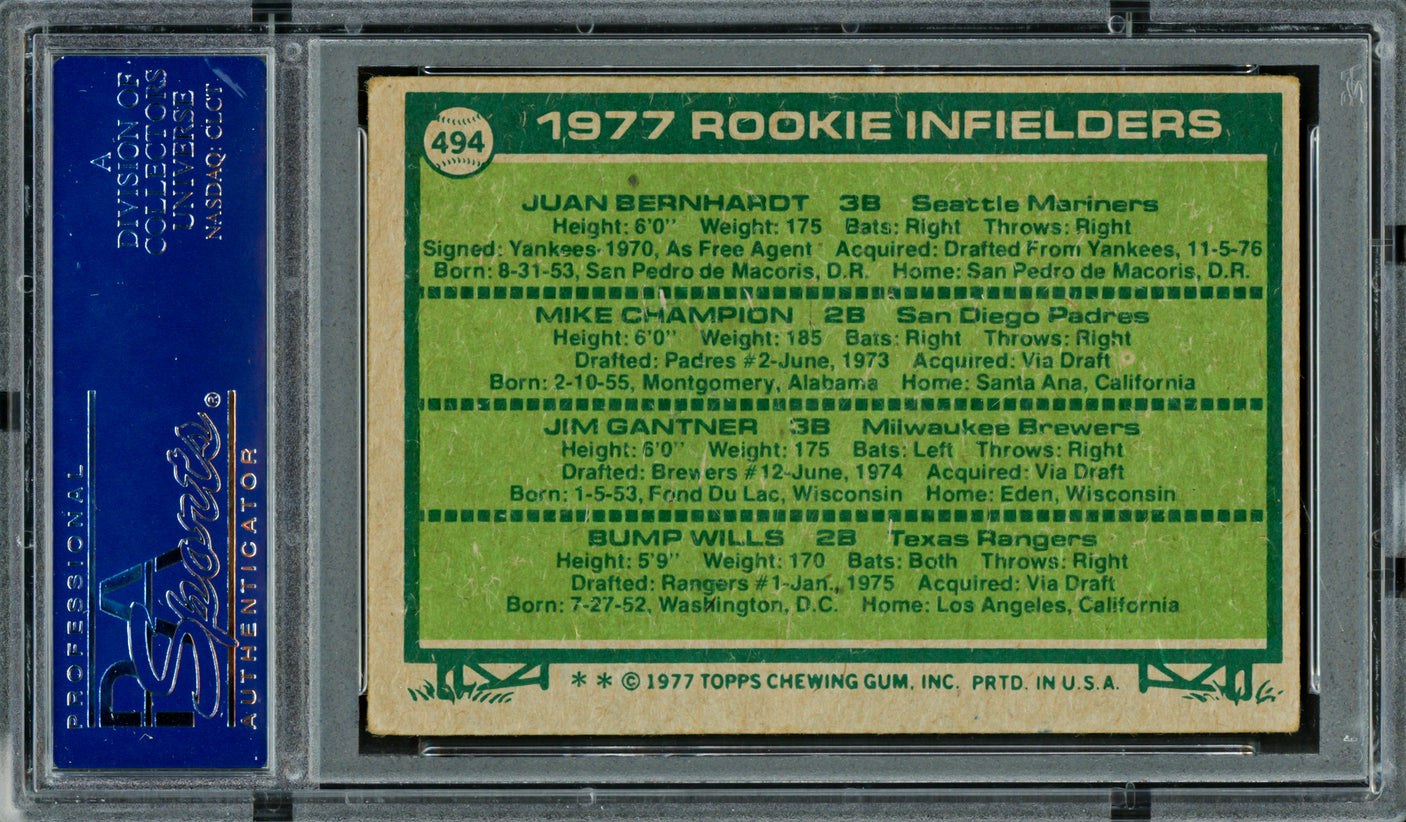 Juan Bernhardt, Mike Champion & Jim Gantner Autographed 1977 Topps Rookie Card #494 PSA/DNA #83319417