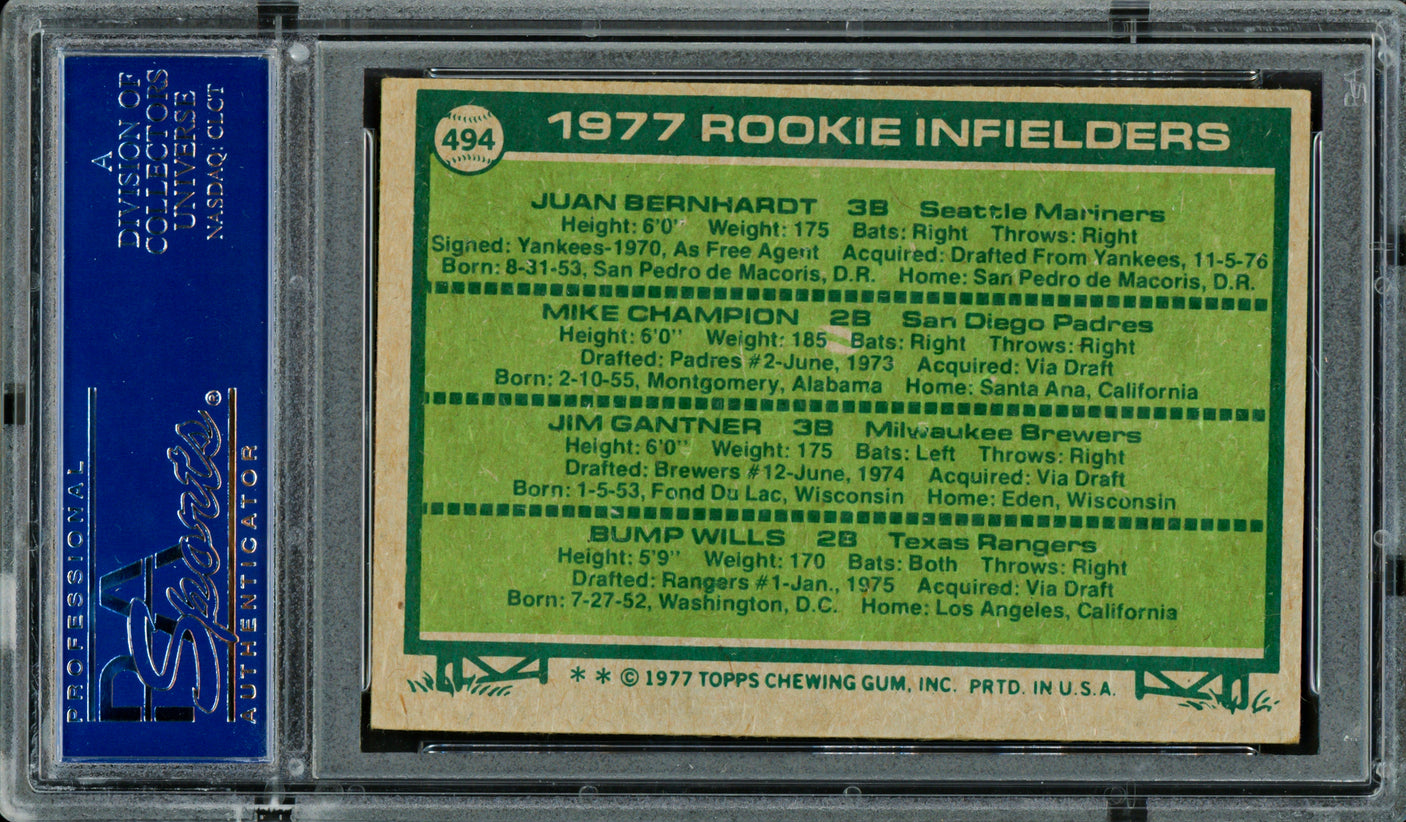 Juan Bernhardt, Mike Champion & Jim Gantner Autographed 1977 Topps Rookie Card #494 PSA/DNA #83319415