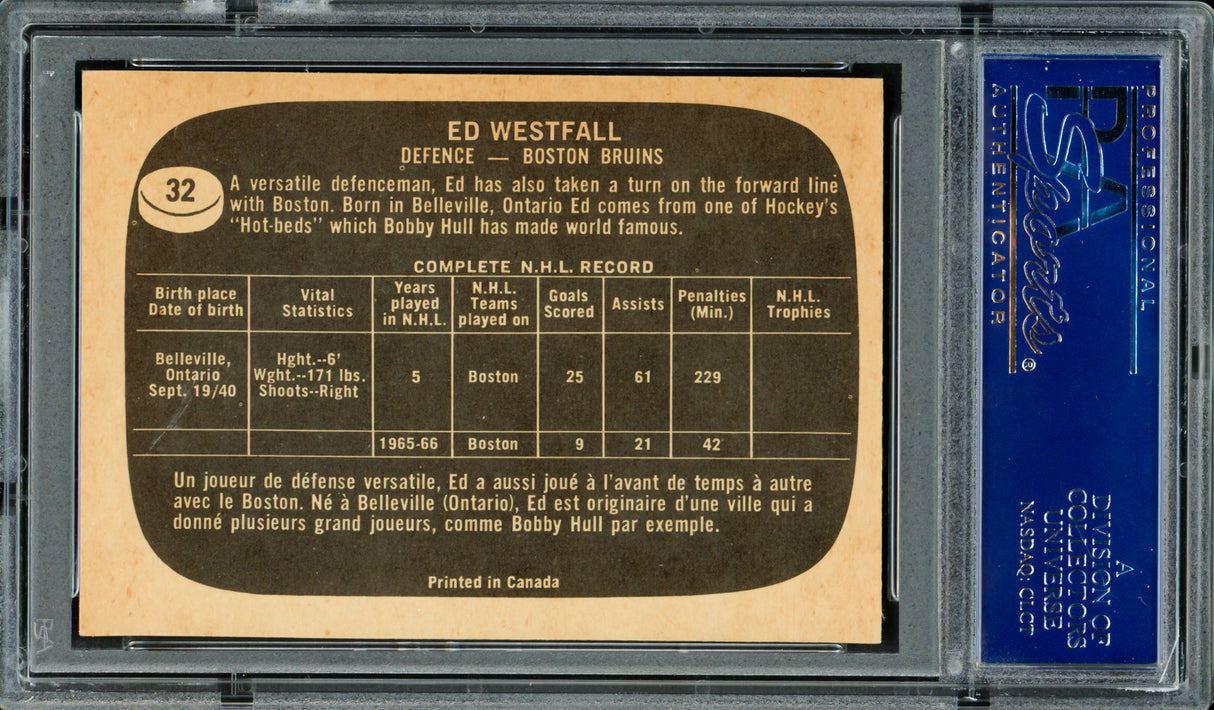 Ed Westfall Autographed 1966-67 Topps Card #32 Boston Bruins PSA/DNA #83462258
