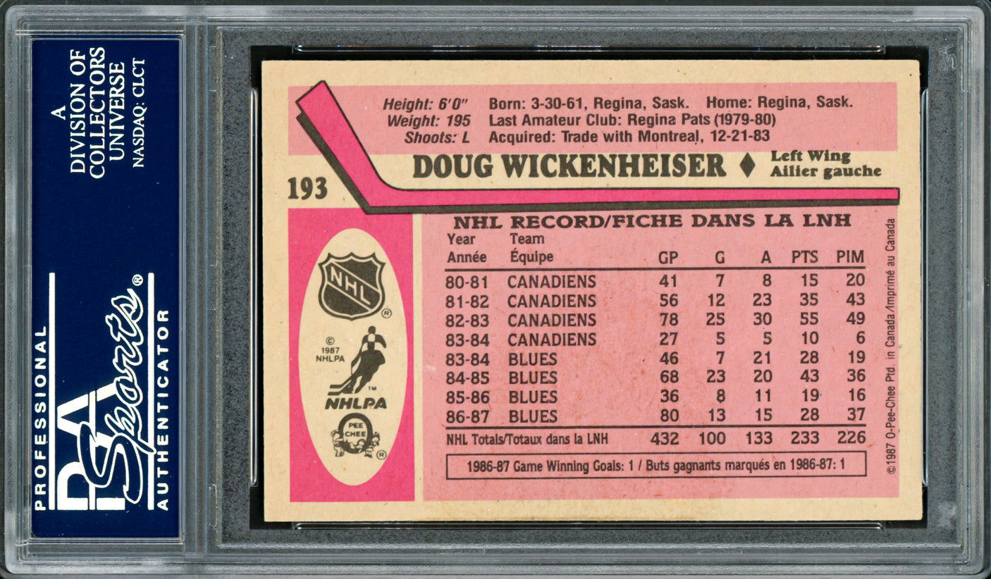 Doug Wickenheiser Autographed 1987-88 O-Pee-Chee Card #193 St. Louis Blues PSA/DNA #83921214