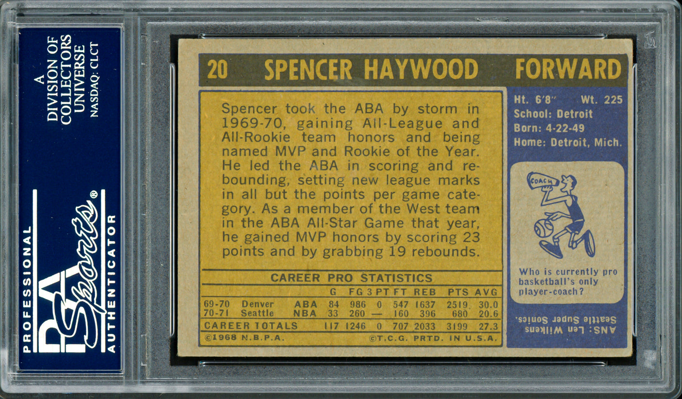 Spencer Haywood Autographed 1971-72 Topps Rookie Card #20 Seattle Supersonics PSA/DNA #83920731